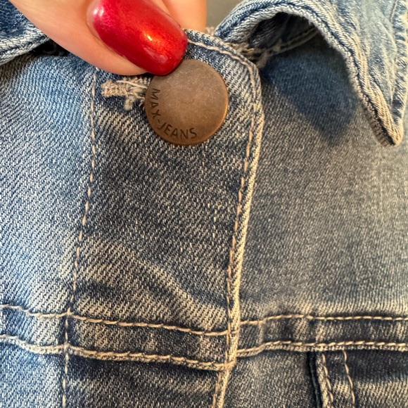 Max Jeans Blue Jean Jacket with Neutral Embroidery LARGE #X - Picture 5 of 8